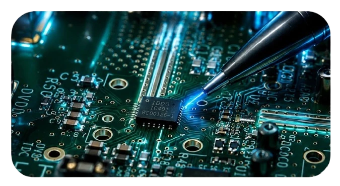 IDDO ADPLL 10GHz circuit board under a test probe